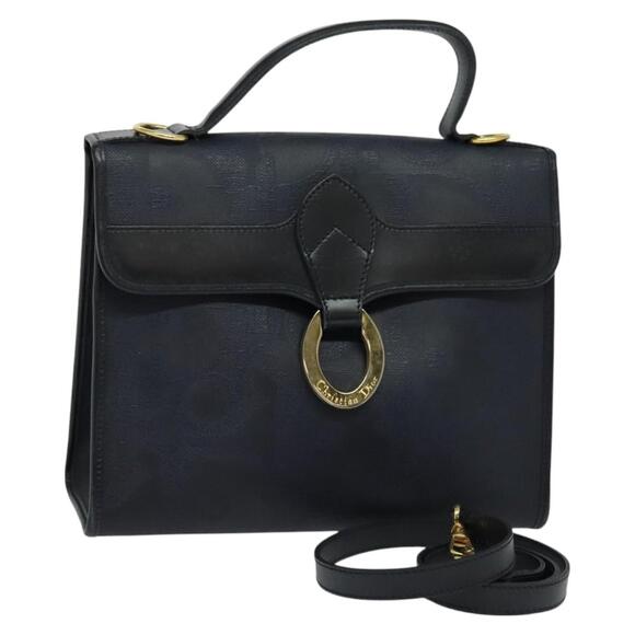 DIOR Trotter Canvas Hand Bag Pvc Navy Gold - Picture 1 of 12